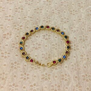 NEW EMMA JAMES  Red Blue Green Crystals Gold Plated Bracelet